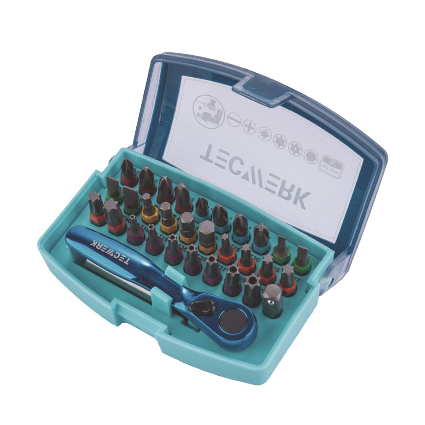 Tecwerk bitassortiment met universeelhouder, 33-delig, sleuf/PH/PZD/zeskant/torx/bitratel
