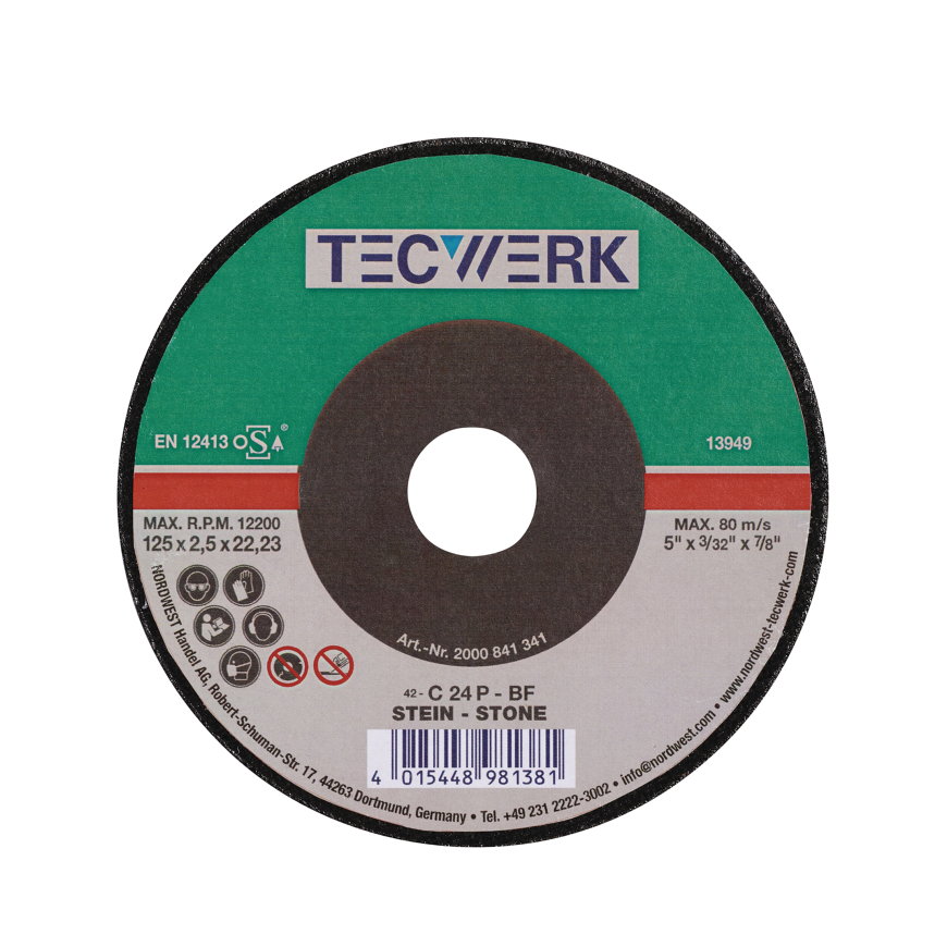 Tecwerk doorslijpschijf, d = 125 mm, dikte = 2,5 mm, gebogen, steen, boorgat 22,23 mm
