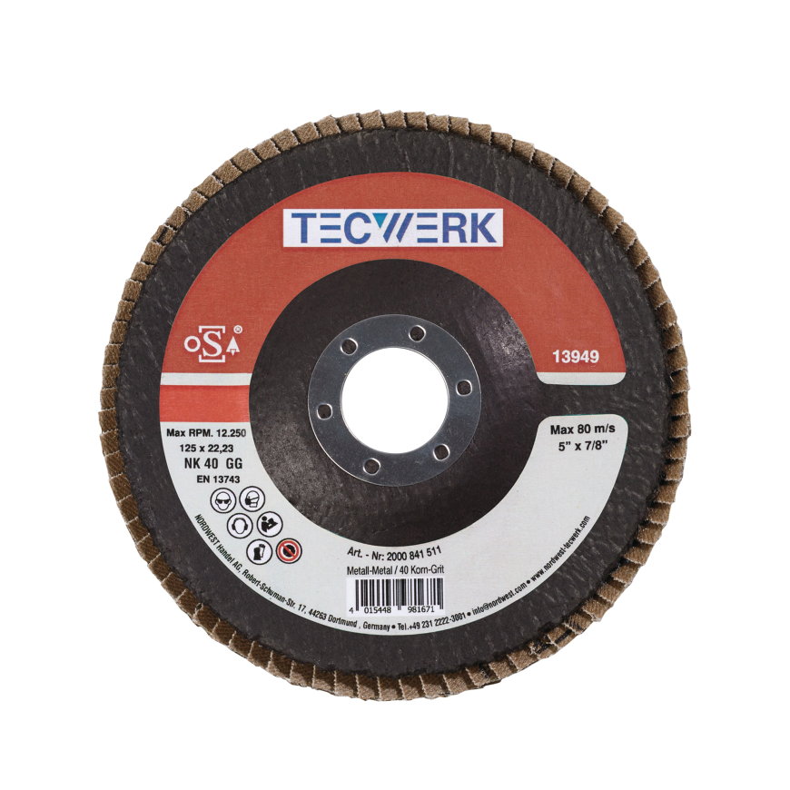 Tecwerk lamellenslijpschijf, d = 125 mm, korrel 80, gebogen, staal / hout, normale korund 