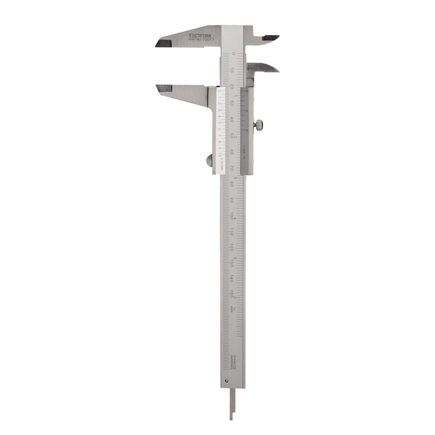 Tecwerk zakschuifmaat, DIN862, met vastzetbout, hoekig, meetbereik 150 mm