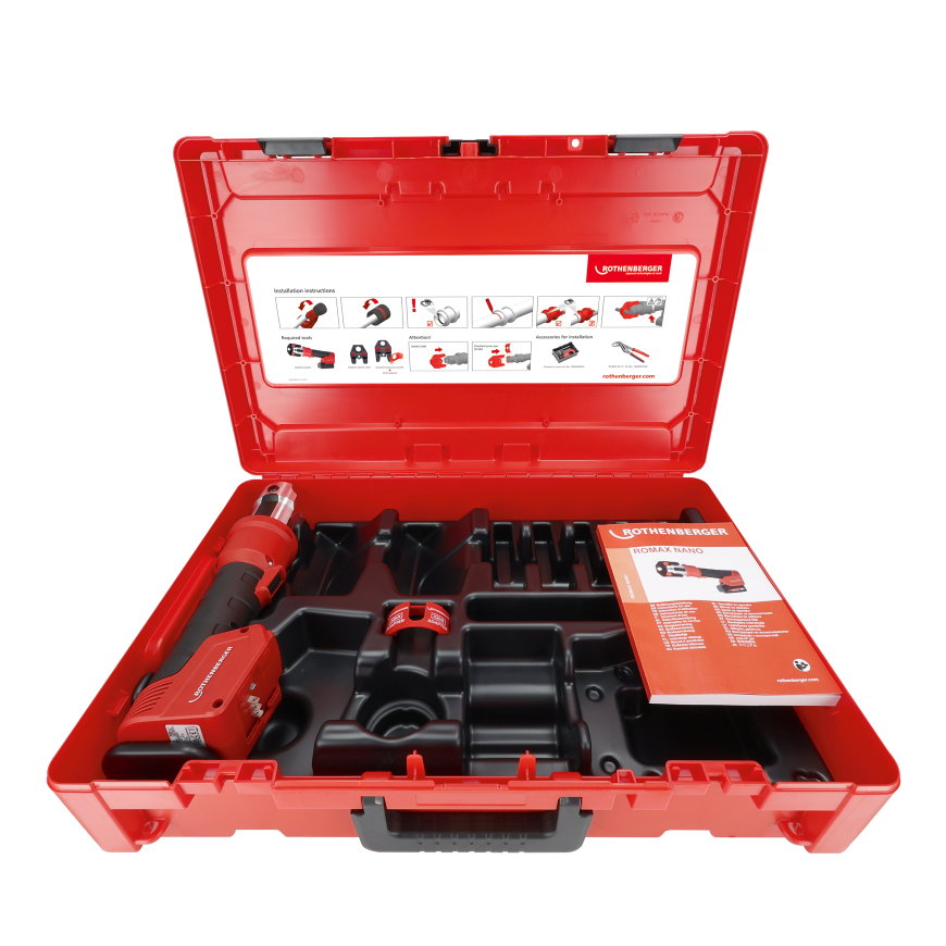 Rothenberger accu persmachine, Romax Nano, in koffer 6414, exclusief accu en persbekken 