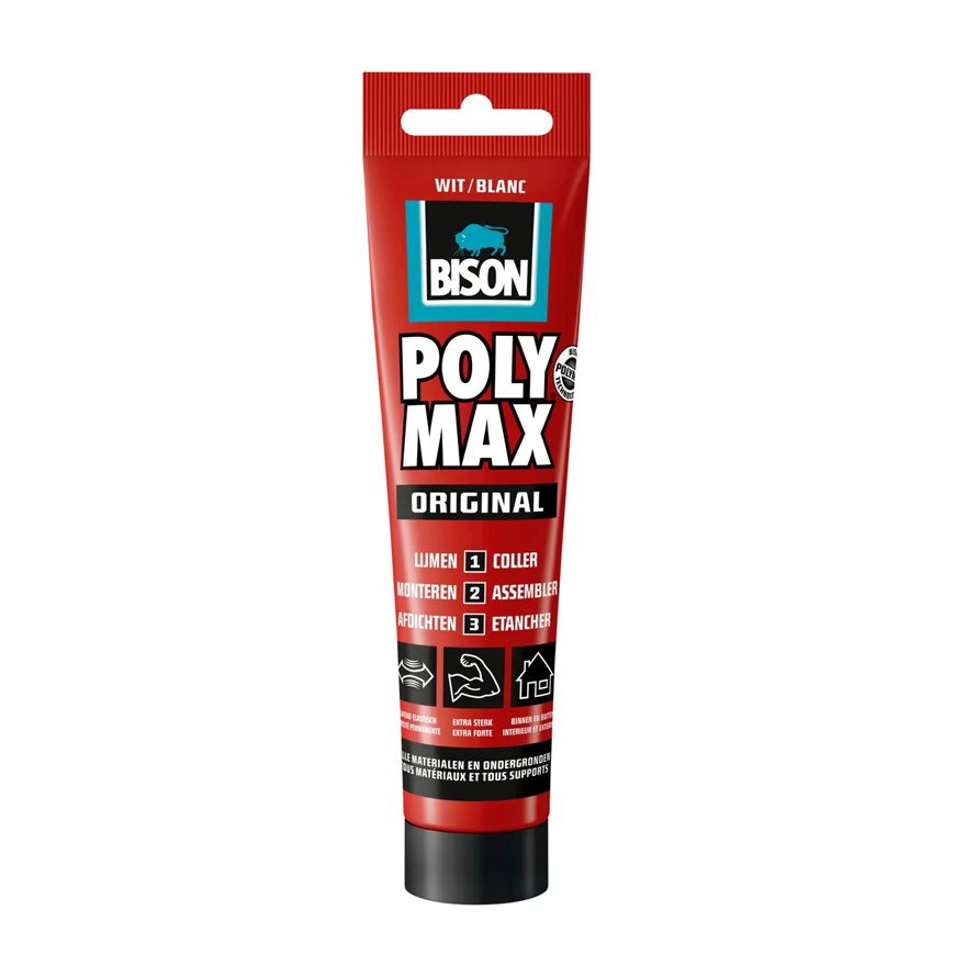 Bison Poly Max montagelijm en afdichtingskit, Original, wit, tube à 165 gram 