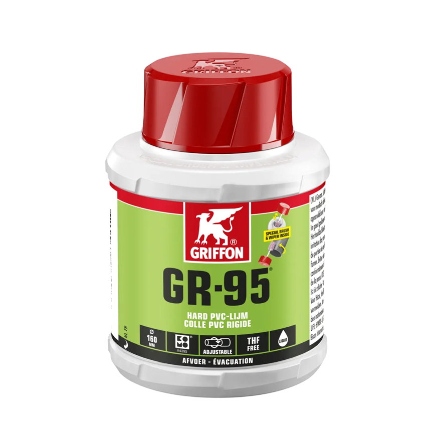 Griffon hard pvc lijm, GR-95, deksel met kwast, bus à 250 ml 