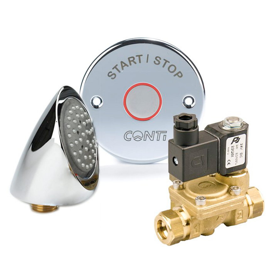 Conti douche aansluitset, druktoets, magneetventiel en douchekop 