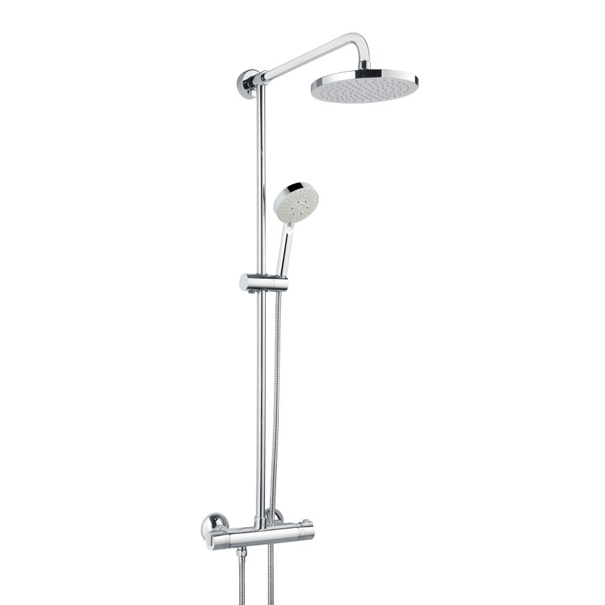 Thermostaatkraan met hoofddouche, serie Ascona, 2 draaiknoppen, chroom, onderaansluiting 