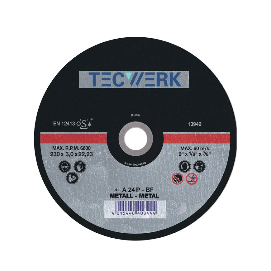Tecwerk doorslijpschijf, d=125 mm, dikte=1 mm, recht, staal, boorgat 22,23mm, verpakking &agrave; 25 stuks 