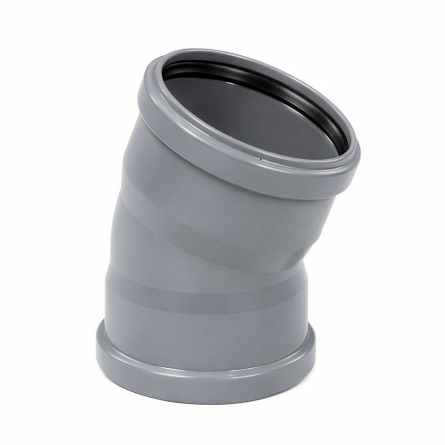 Funke bocht 15&deg;, pvc, 2x manchet, grijs, KOMO, SN4/SN8, 110 mm 