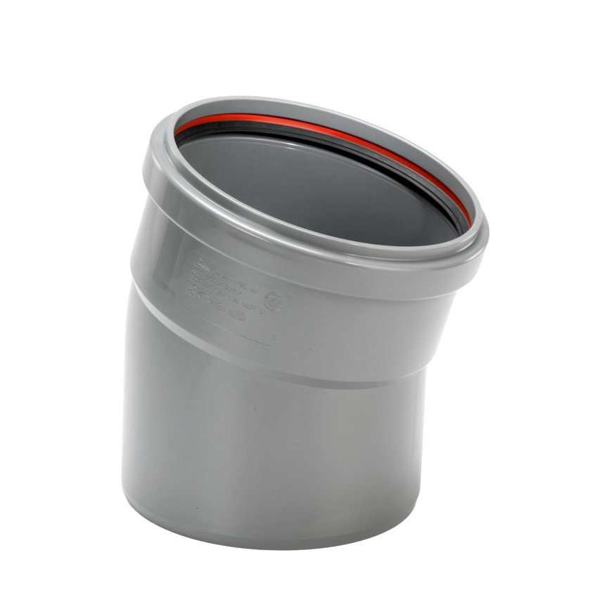 Funke bocht 15&deg;, pvc, manchet x spie, grijs, KOMO, SN4/SN8, 110 mm 