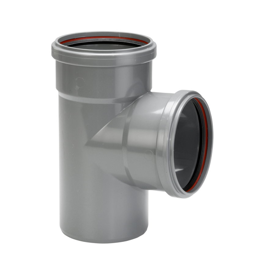 Funke T-stuk 88&deg;, pvc, 2x manchet/1x spie, grijs, KOMO, SN4/SN8, 110 mm 