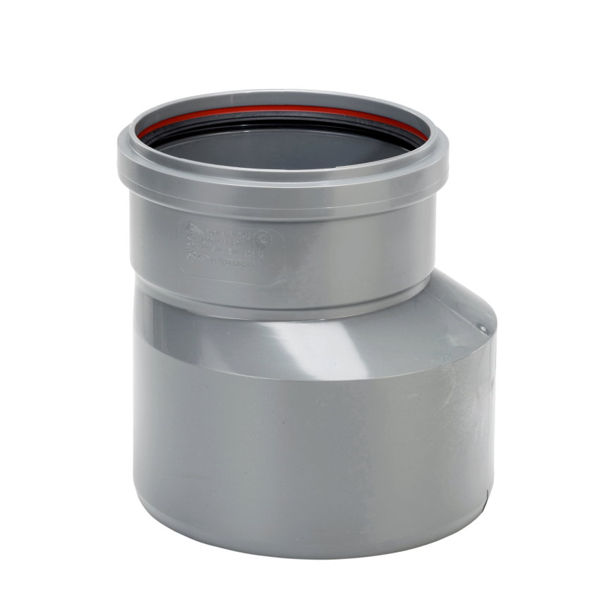 Funke verloopstuk, pvc, excentrisch, spie x manchet, grijs, KOMO, SN4, 125 x 110 mm