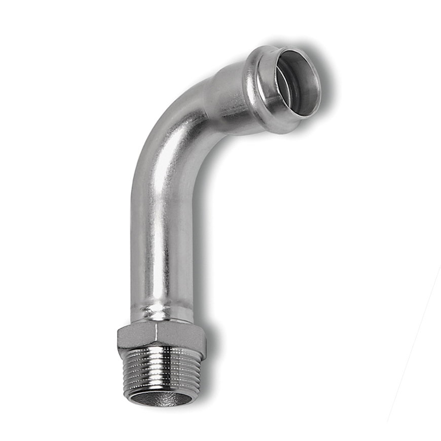 Sanha NiroSan draadbocht 90°, rvs 316L, buitendraad x pers, ½" x 15 mm