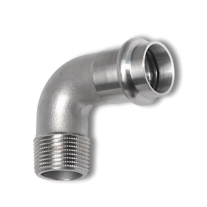 Sanha NiroSan draad knie 90&deg;, rvs 316L, buitendraad x pers, &frac12;" x 15 mm 