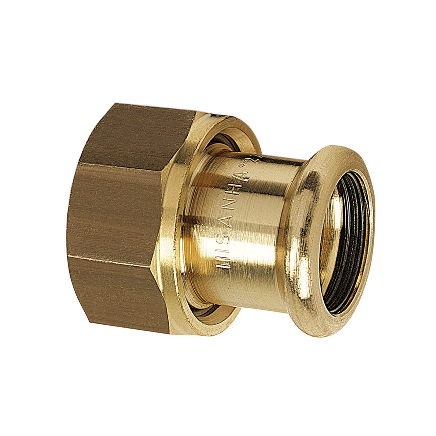 Sanha schroef koppeling, Purapress, brons, pers x bi.dr., vlakke dichting, epdm, Kiwa, 22 mm x ¾" 