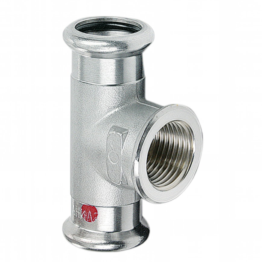 Sanha schroef T-stuk 90°, type Therm, staal, 2x pers / 1x binnendraad, epdm, 22 mm x ¾" x 22 mm 