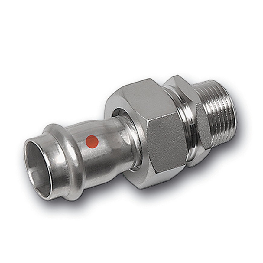 Sanha NiroTherm 3-delige draad koppeling, pers x buitendraad, 18 mm x ½"