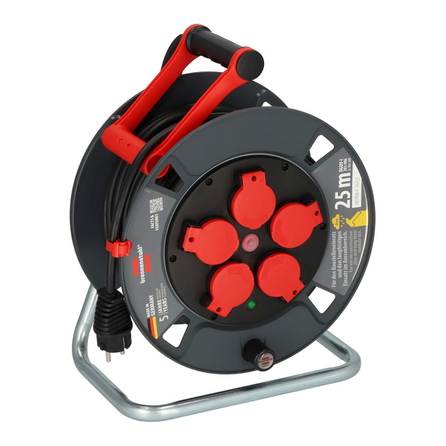 Brennenstuhl kabelhaspel, type professional, 5 veiligheids wcd, H07RN-F, 3 x 1,5 mm&sup2;, l = 25 m 