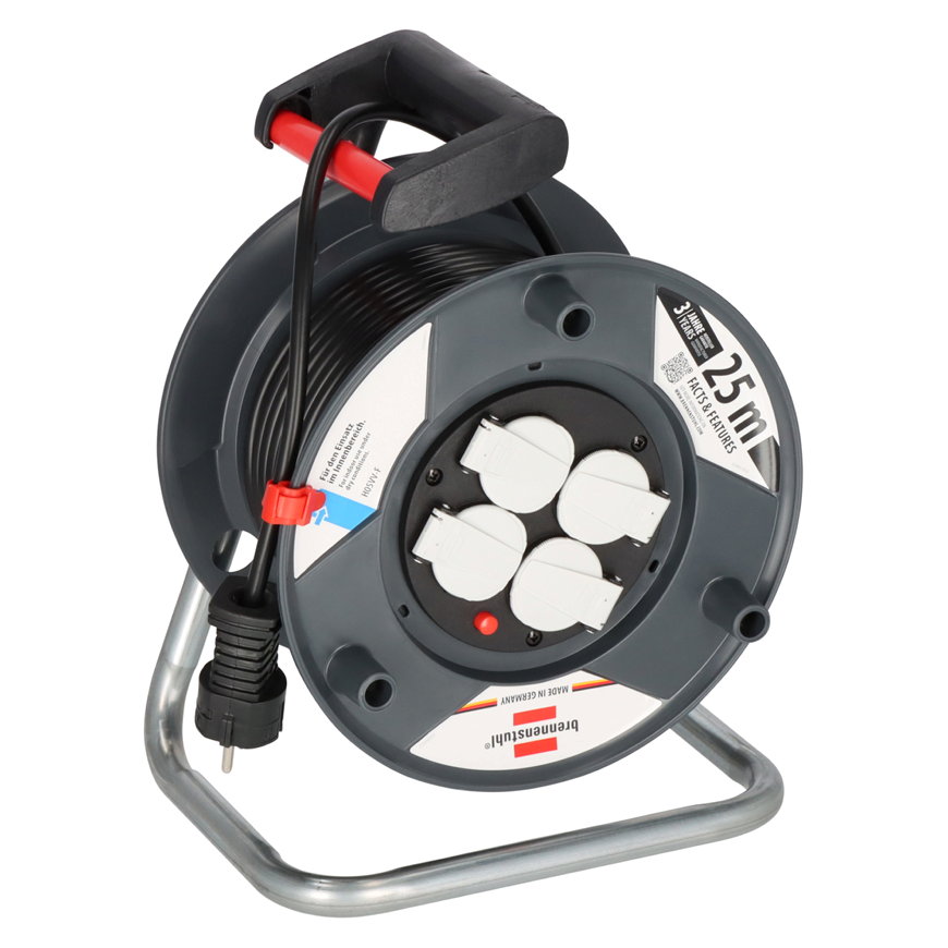 Brennenstuhl kabelhaspel, type Garant E, 4 veiligheids wcd, H05VV-F, 3 x 1,5 mm², l = 25 m