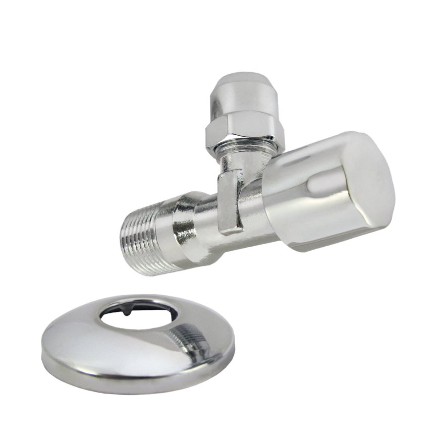 Hoekstopkraan, messing verchroomd, met rozet, buitendraad x knel, 3/8" x 10 mm