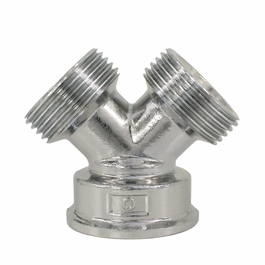 Y-stuk, messing verchroomd, buitendraad x binnendraad x buitendraad, &frac34;" 