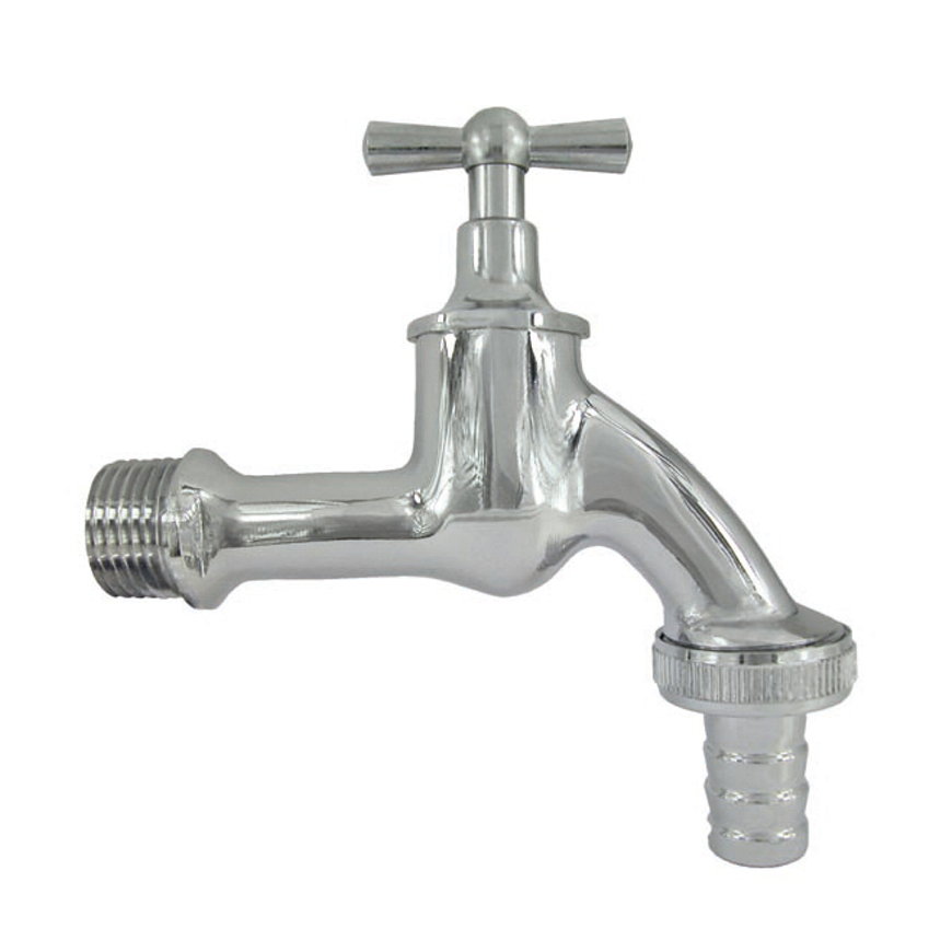 Tapkraan, messing verchroomd, krukbediening, &frac12;" buitendraad x slangwartel 