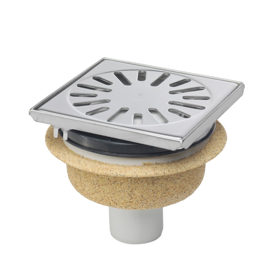 Aquaberg afvoerput met rvs rand & rooster, abs/rvs 304, vert./horiz. verstelb, 146x146mm,oa 50mm,3kN 