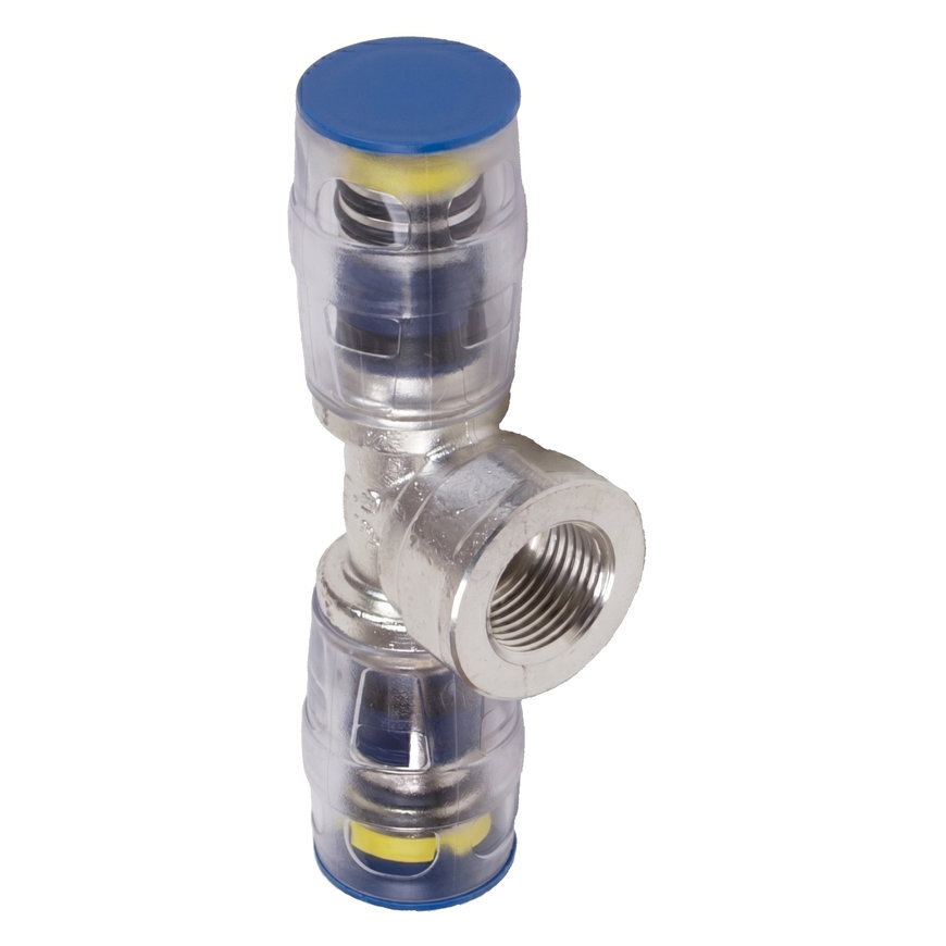 Ke kelit Kelox Protec Clix schroef T-stuk 90&deg;, messing, pa, 2x steek / 1x bi.dr., 25 mm x &frac12;" x 25 mm 