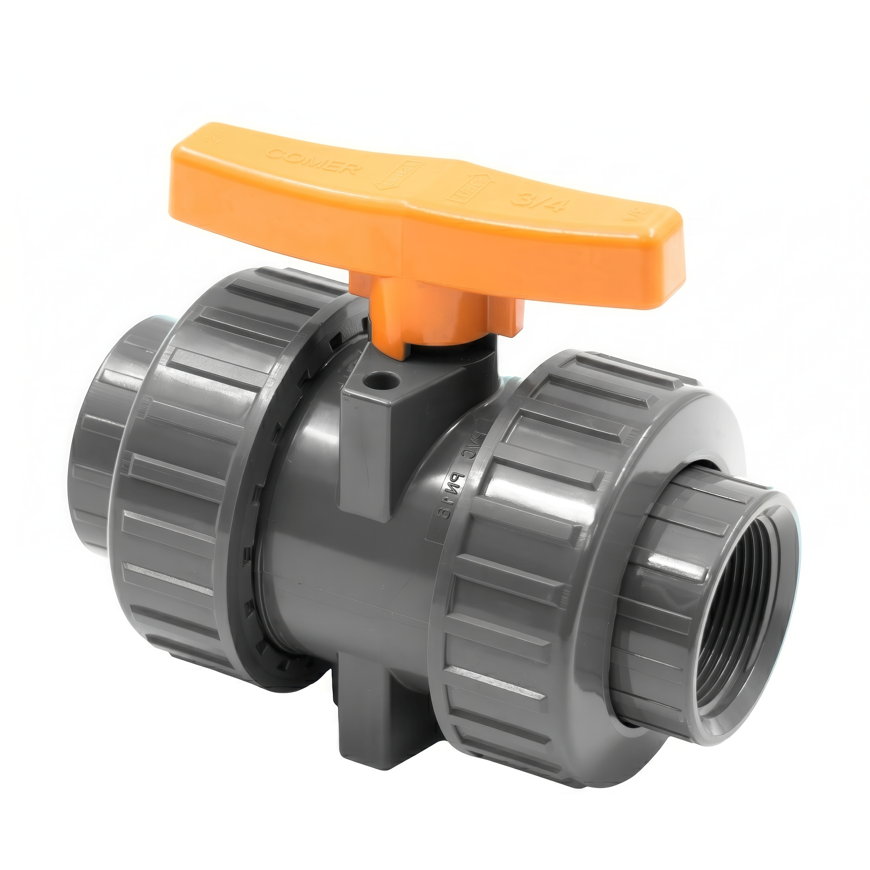 Comer kogelkraan, pvc-u, 2x binnendraad / 2x wartel, oranje hendel, epdm, 16 bar, &frac12;" 