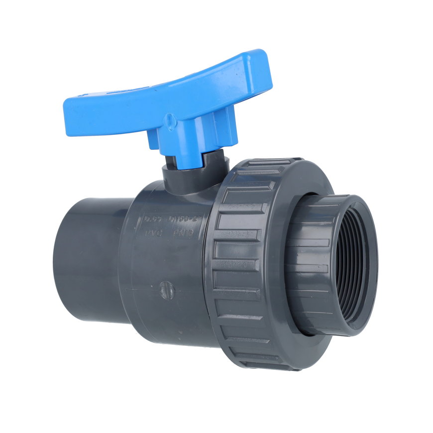 Comer kogelkraan, pvc-u, 2x inwendig lijm / 1x wartel, blauwe hendel, epdm, 16 bar, 16 mm 