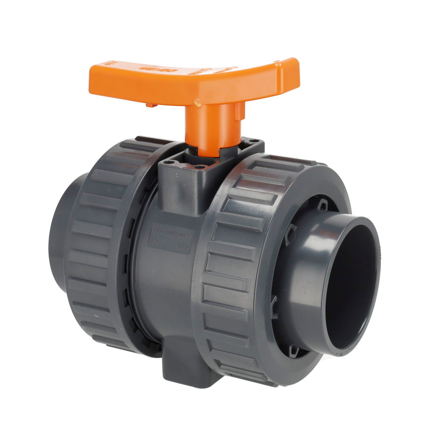 Comer kogelkraan, pvc-u, 2x inwendig lijm / 2x wartel, oranje hendel, viton, 16 bar, 16 mm 