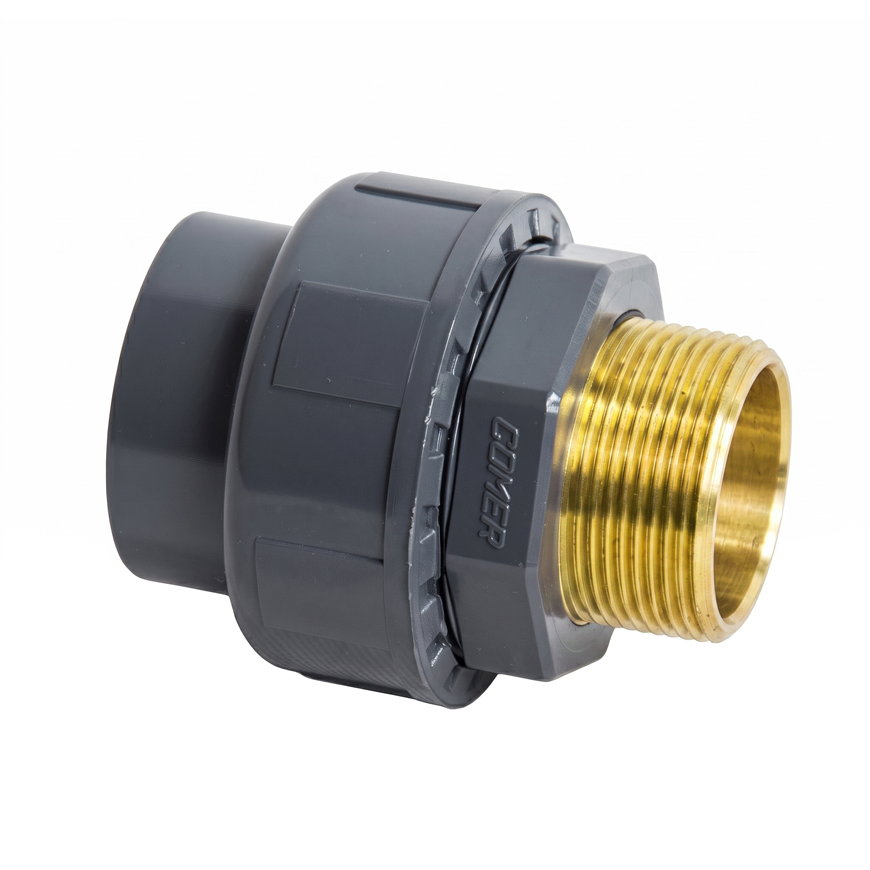 Comer 3-delige koppeling, pvc-u / messing, inwendig lijm x buitendraad, 20 mm x &frac12;" 