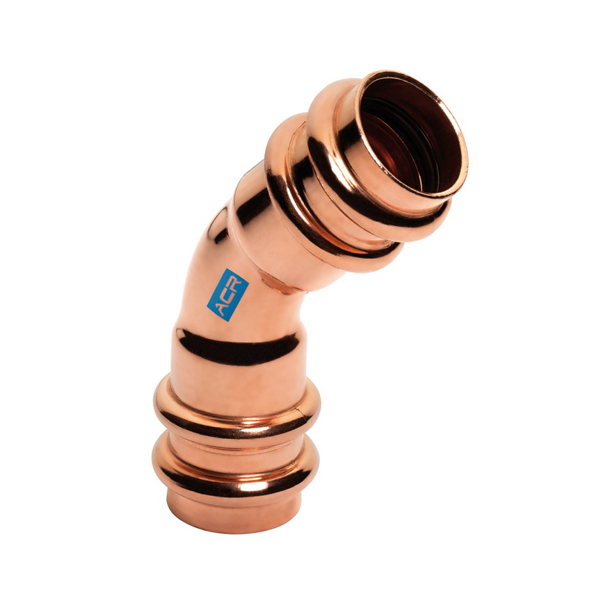 Sanha ACR Copper Press bocht 45&deg;, koper, 2x pers, &frac14;", zak &agrave; 5 stuks 