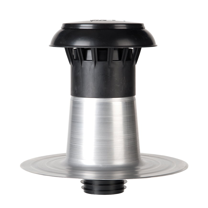 Anjo ontluchtingskap, type Vent-alu 3000, aluminium/pp, dubbelwandig, incl. plakplaat, 50 - 60 mm