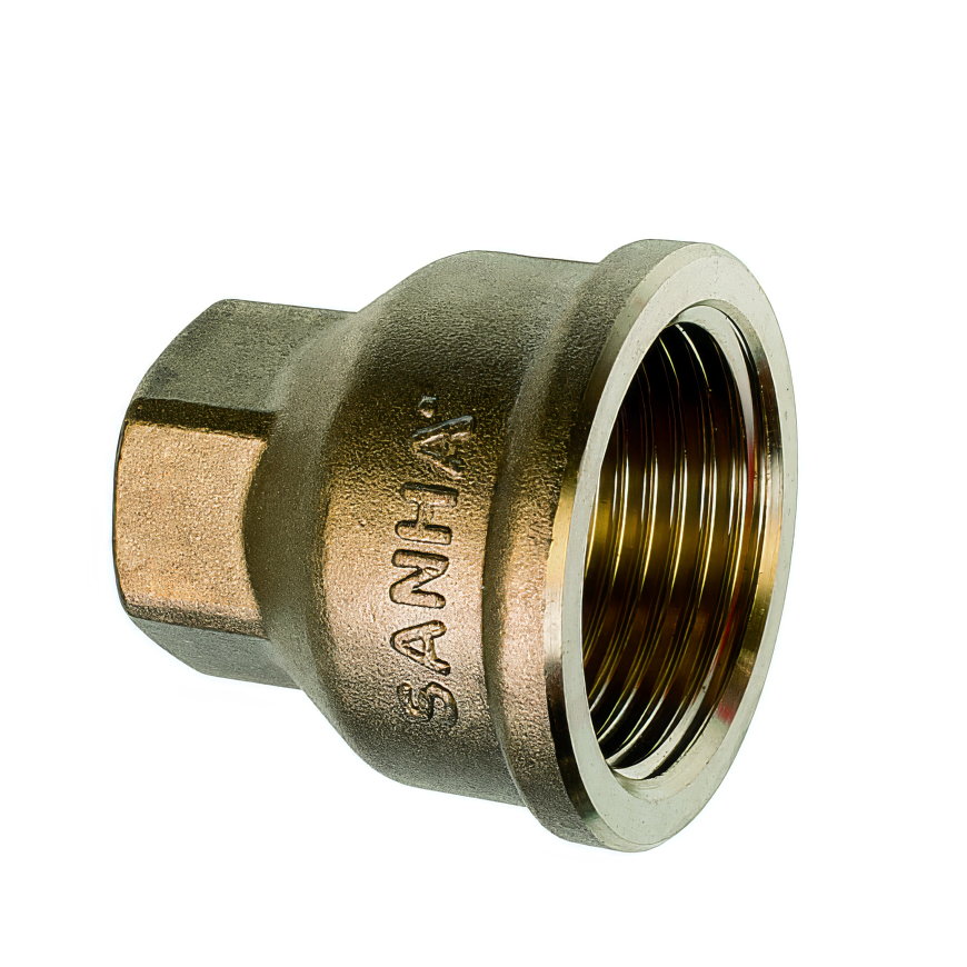 Sanha Purafit verloopmof, brons, 2x binnendraad, ½" x ¼"
