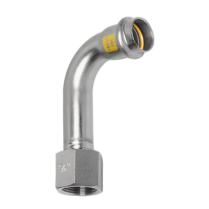 Sanha NiroSan Gas bocht 90°, rvs 316L, pers x binnendraad, 22 mm x ¾"