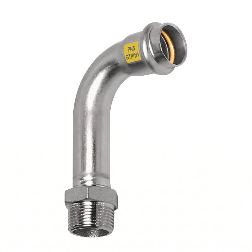 Sanha NiroSan Gas bocht 90°, rvs 316L, pers x buitendraad, 22 mm x ¾"