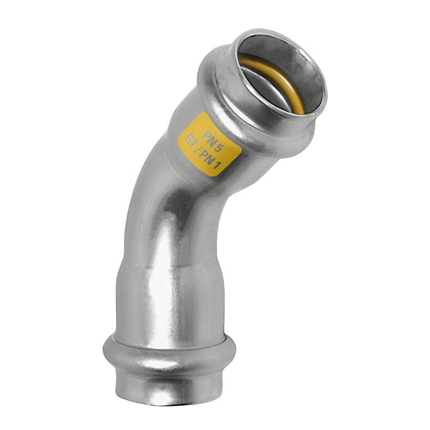 Sanha NiroSan Gas bocht 45°, rvs 316L, 2x pers, 22 mm