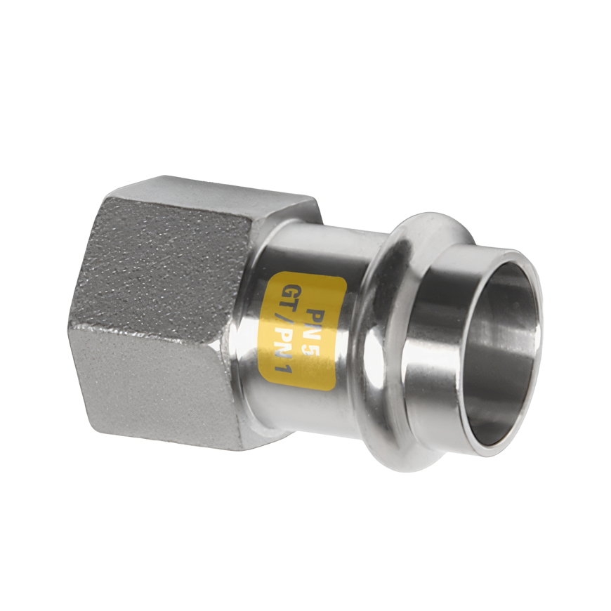 Sanha NiroSan Gas schroefkoppeling, rvs 316L, pers x binnendraad, 22 mm x ¾"