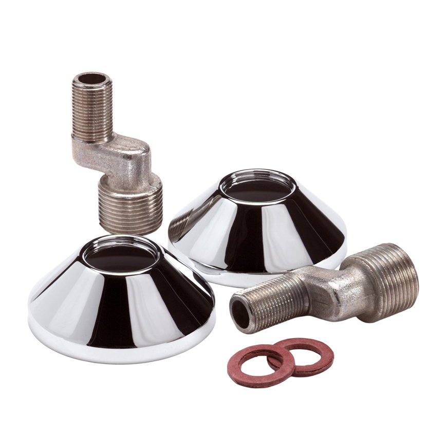 Wiesbaden S-koppeling, sprong 17 mm, messing verchroomd, met rozet, set &agrave; 2 stuks, 3/8" x 3/4" 