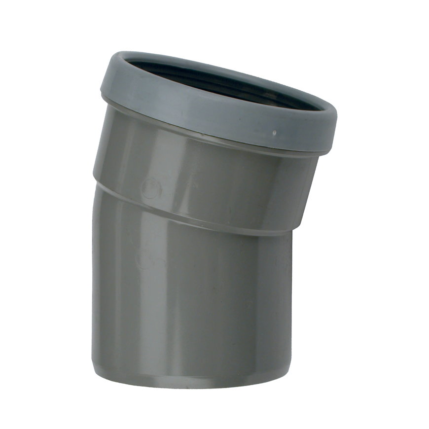 Wavin Wafix bocht 15°, pvc, manchet x spie, grijs, KOMO, SN4, 125 mm 