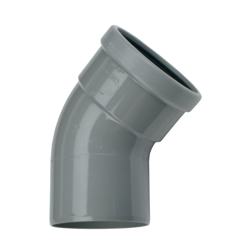 Wavin Wafix bocht 45°, pvc, manchet x spie, grijs, KOMO, SN8, 110 mm 