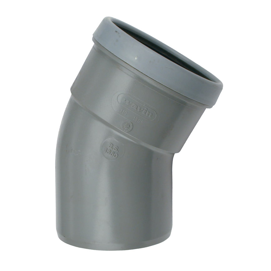 Wavin Wafix bocht 30&deg;, pvc, manchet x spie, grijs, KOMO, SN4, 160 mm 