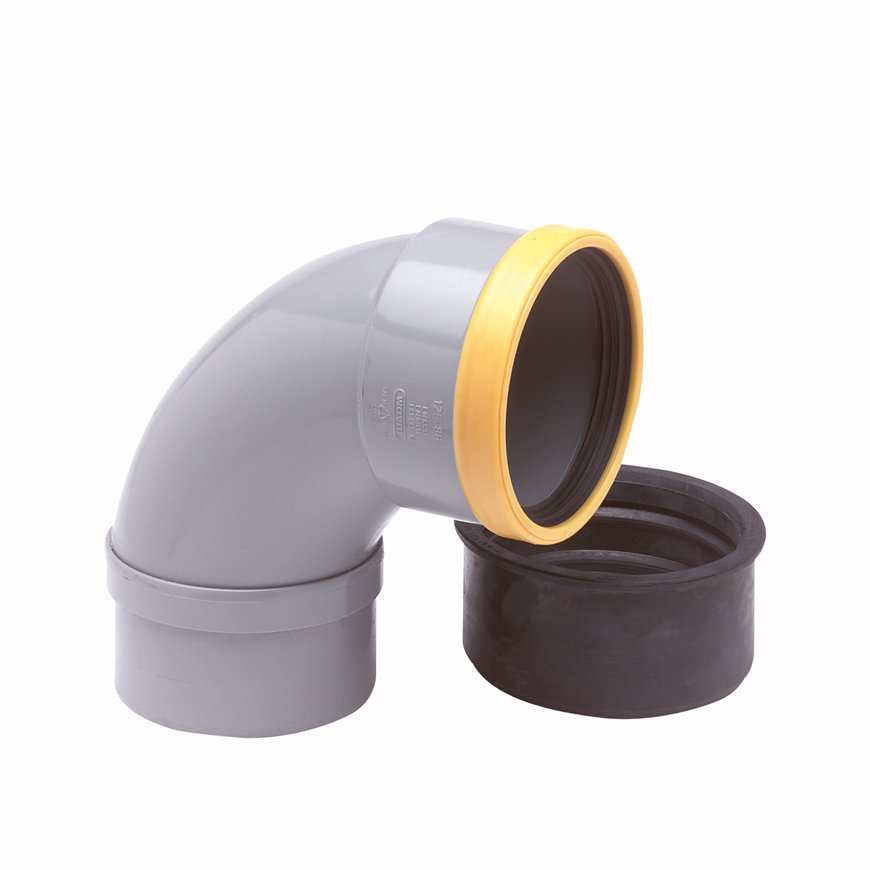 Wavin Wafix betoninlaat 90°, pvc, 1x manchet, KOMO, SN8, 125 mm, S/SP 
