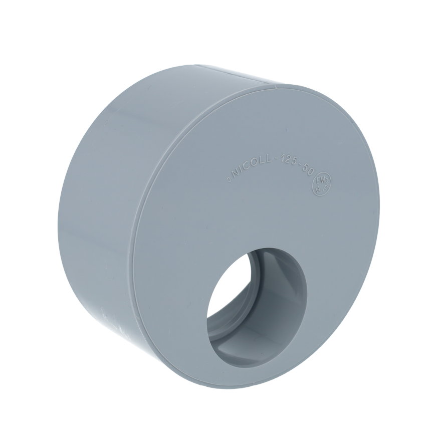 Nicoll verloopring, pvc, excentrisch, uitwendig x inwendig lijm, grijs, KOMO, 125 x 50 mm 