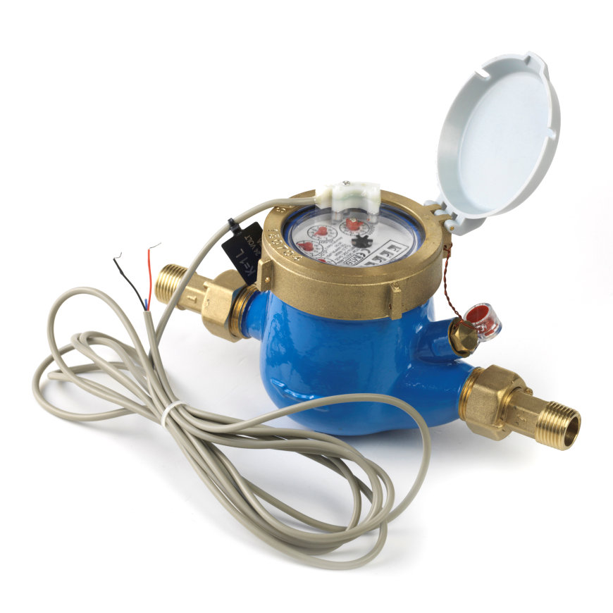 Watermeter met impulsgever, type BETA-MJ-SDC, ½" L145, incl. koppelingen, 1 puls per liter 