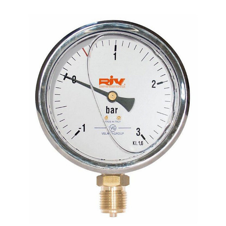 RIV vacuüm- / manometer met onderaansluiting, glycerinevulling, type 521, ¼" x 63 mm 