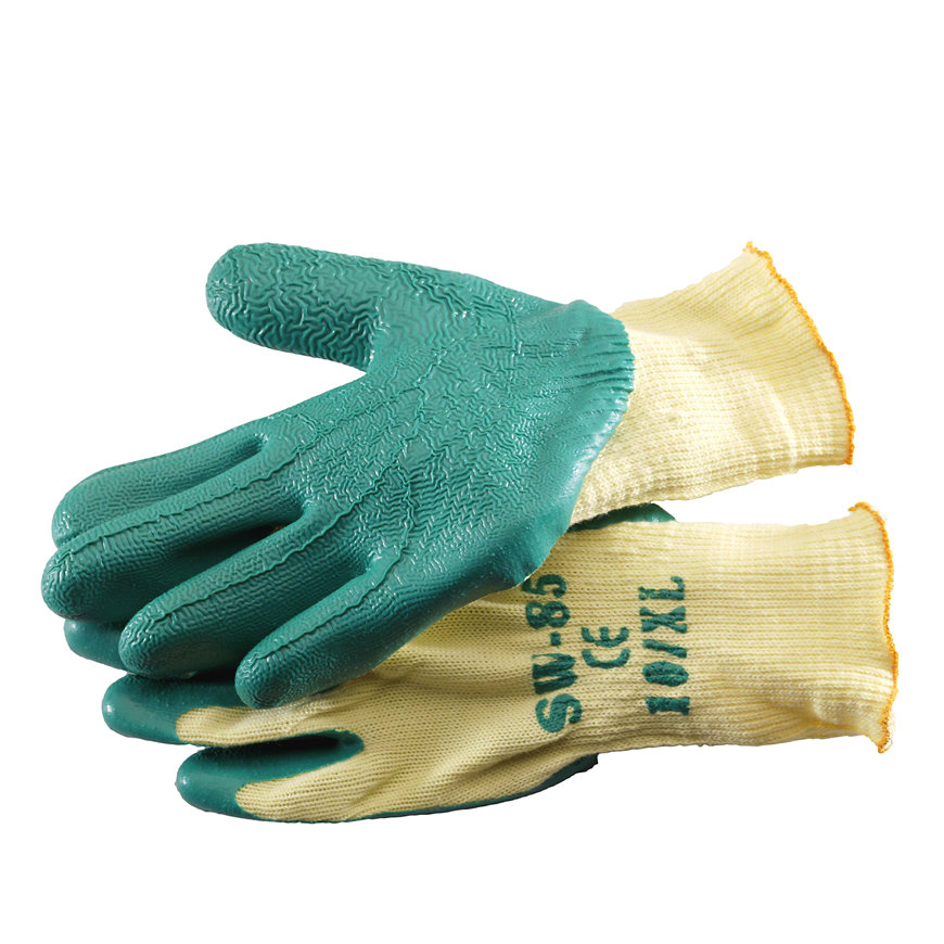 SafeWorker werkhandschoenen, naadloos polyester/katoen, groene latex palm coating, SW 85, mt 9/L 